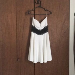 Strapless, black and white cocktail dress